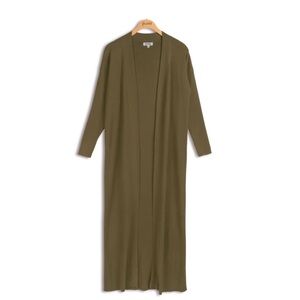 Long Open-Front Duster Cardigan in Olive